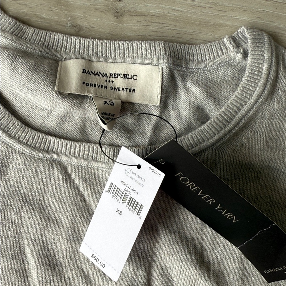 Banana Republic FOREVER CREW-NECK SWEATER grey size XS New With Tags - Picture 6 of 6